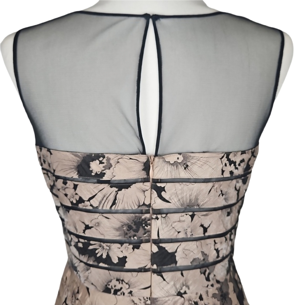 Adrianna Papell Whimsigoth Black and Cream Floral Midi Dress with Mesh Detail - Picture 5 of 8